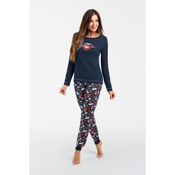 Γυναικεία Βαμβακερή Πυζάμα ITALIAN FASHION MAKALA με print  cookies, ΜΠΛΕ ΣΚΟΥΡΟ