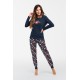 Γυναικεία Βαμβακερή Πυζάμα ITALIAN FASHION MAKALA με print  cookies, ΜΠΛΕ ΣΚΟΥΡΟ