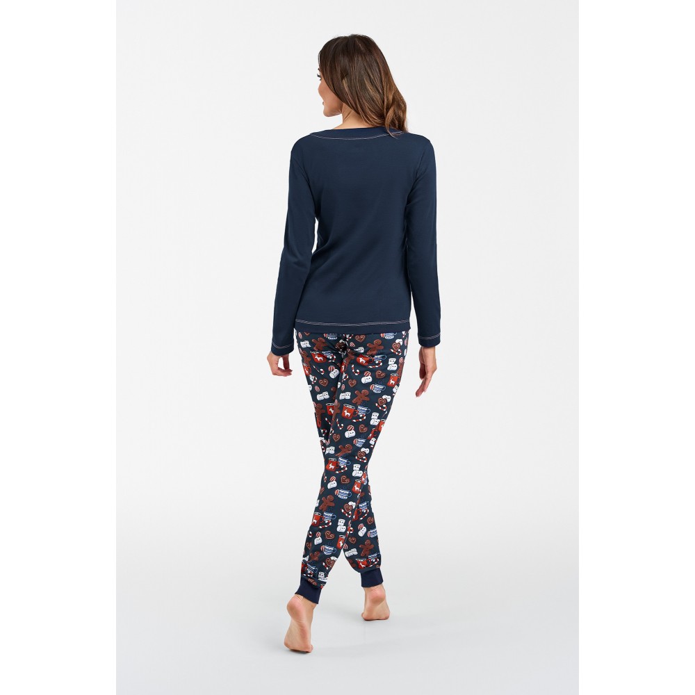 Γυναικεία Βαμβακερή Πυζάμα ITALIAN FASHION MAKALA με print  cookies, ΜΠΛΕ ΣΚΟΥΡΟ