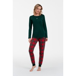 Γυναικεία Βαμβακερή Πυζάμα ITALIAN FASHION TESS με παντελόνι φανέλα και μονόχρωμο μπλουζάκι, ΠΡΑΣΙΝΟ