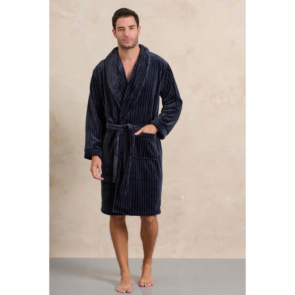 Rafael A5512 Ανδρική Ρόμπα Μακριά Σταυρωτή  Fleece, Μπλέ Σκούρο