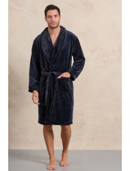 Rafael A5512 Ανδρική Ρόμπα Μακριά Σταυρωτή  Fleece, Μπλέ Σκούρο