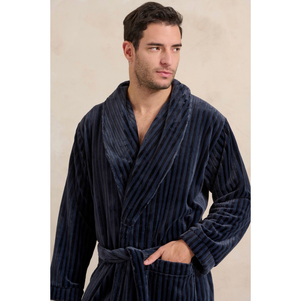 Rafael A5512 Ανδρική Ρόμπα Μακριά Σταυρωτή  Fleece, Μπλέ Σκούρο