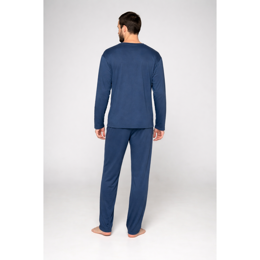 Ανδρική Πυζάμα Rafael A5021, με "V" λαιμόκοψη και κέντημα μπροστά, ΜΠΛΕ ΣΚΟΥΡΟ