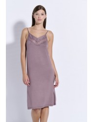 Jeannette 8015, Γυναικείο Καλοκαιρινό Midi Νυχτικό με δαντέλα, ΜΟΚΑ