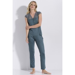 JEANNETTE 8022, Γυναικεία Καλοκαιρινή Πυτζάμα με μακρύ παντελόνι, FOREST