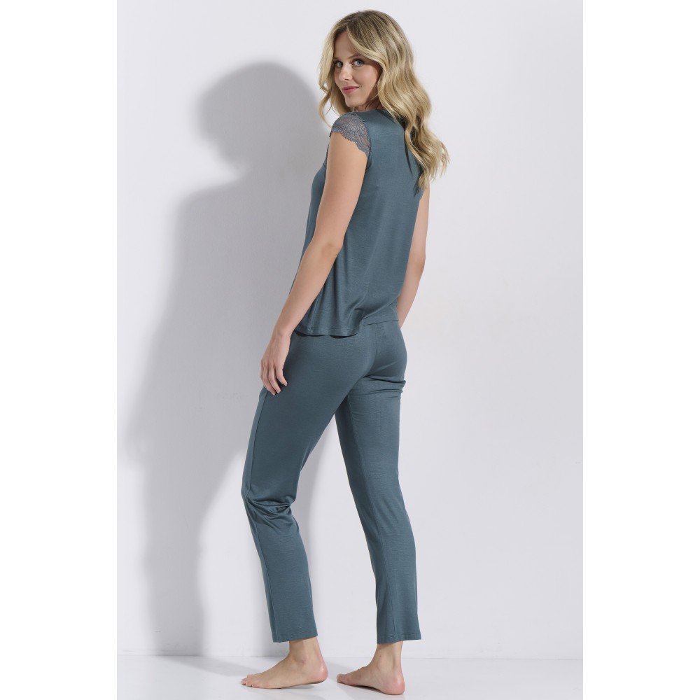 JEANNETTE 8022, Γυναικεία Καλοκαιρινή Πυτζάμα με μακρύ παντελόνι, FOREST