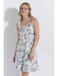 JEANNETTE 8219, Γυναικείο Νυχτικάκι με τιράντα και βολάν, ΜΠΛΕ