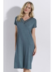 JEANNETTE 8229, Γυναικείο Νυχτικό Κοντό Μανίκι με Δαντέλα, FOREST