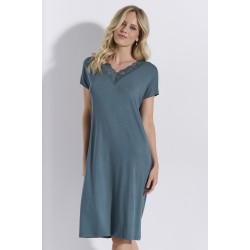 JEANNETTE 8229, Γυναικείο Νυχτικό Κοντό Μανίκι με Δαντέλα, FOREST