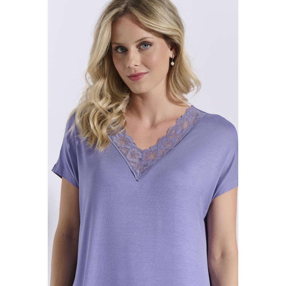 JEANNETTE 8229, Γυναικείο Νυχτικό Κοντό Μανίκι με Δαντέλα, LEVANDER