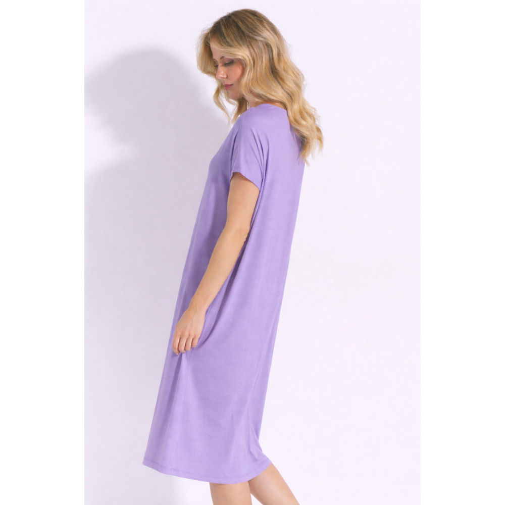 JEANNETTE 8229, Γυναικείο Νυχτικό Κοντό Μανίκι με Δαντέλα, LEVANDER