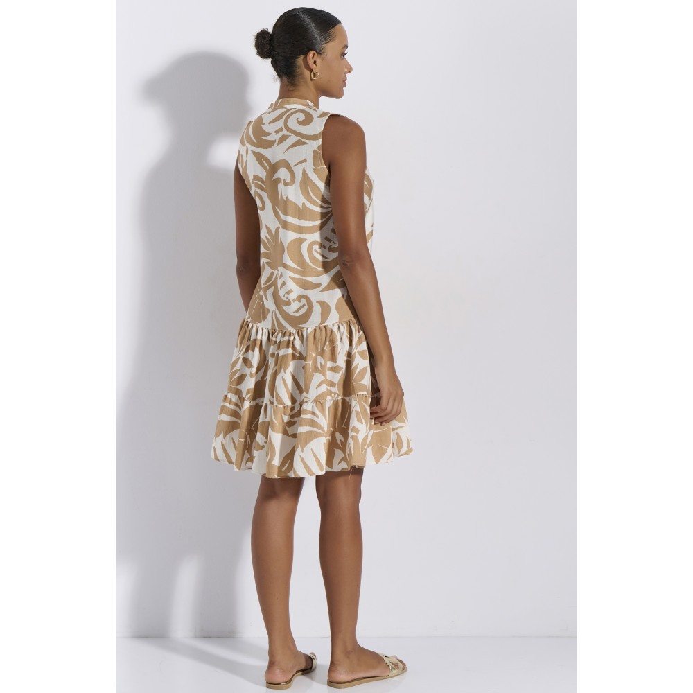 Jeannette 8264, Καλοκαιρινό Φόρεμα Αμάνικο με Βολάν, ΜΠΕΖ