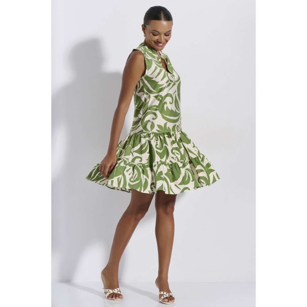 Jeannette 8264, Καλοκαιρινό Φόρεμα Αμάνικο με Βολάν, ΠΡΑΣΙΝΟ