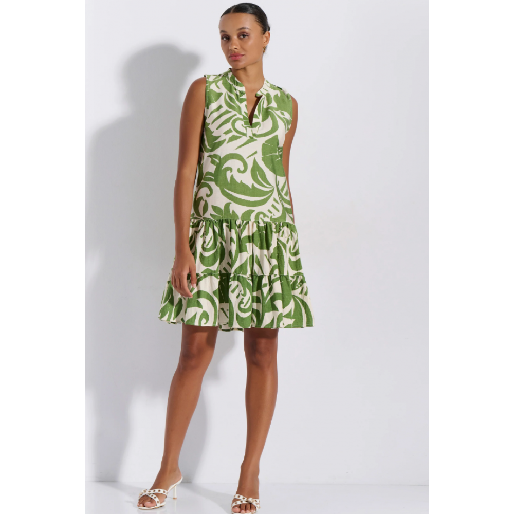 Jeannette 8264, Καλοκαιρινό Φόρεμα Αμάνικο με Βολάν, ΠΡΑΣΙΝΟ