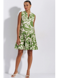 Jeannette 8264, Καλοκαιρινό Φόρεμα Αμάνικο με Βολάν, ΠΡΑΣΙΝΟ