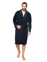 Rafael A5210 Ανδρική Ρόμπα Midi Σταυρωτή με εσωτερικό Fleece σε Μπλέ Σκούρο