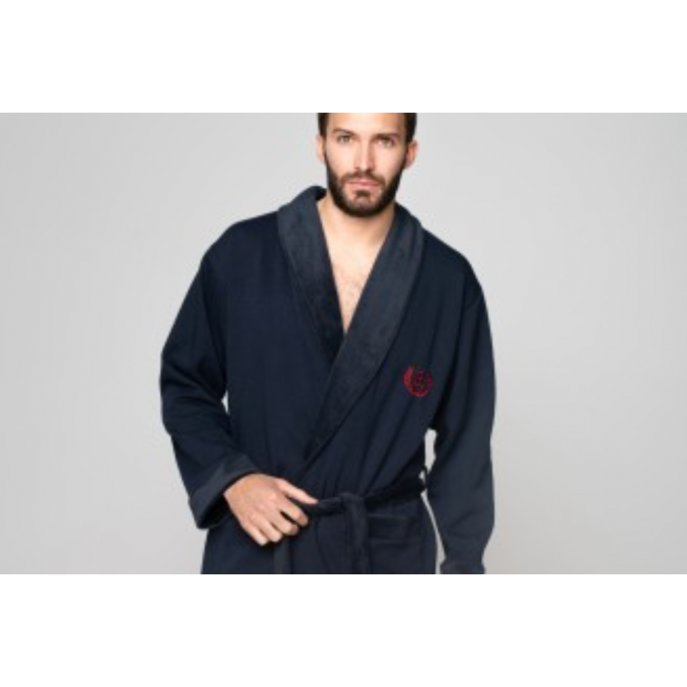 Rafael A5210 Ανδρική Ρόμπα Midi Σταυρωτή με εσωτερικό Fleece σε Μπλέ Σκούρο