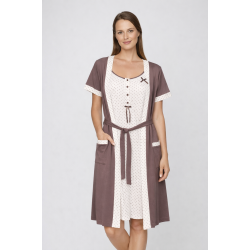 Γυναικείο Σετ Νυχτικό και Ρόμπα Jeannette 5453 Βαμβακερό σε εκρού πουά