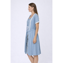 Γυναικείο Σετ Νυχτικό και Ρόμπα Jeannette 5629 Βαμβακερό Rib με στάμπα Paris,  Idigo