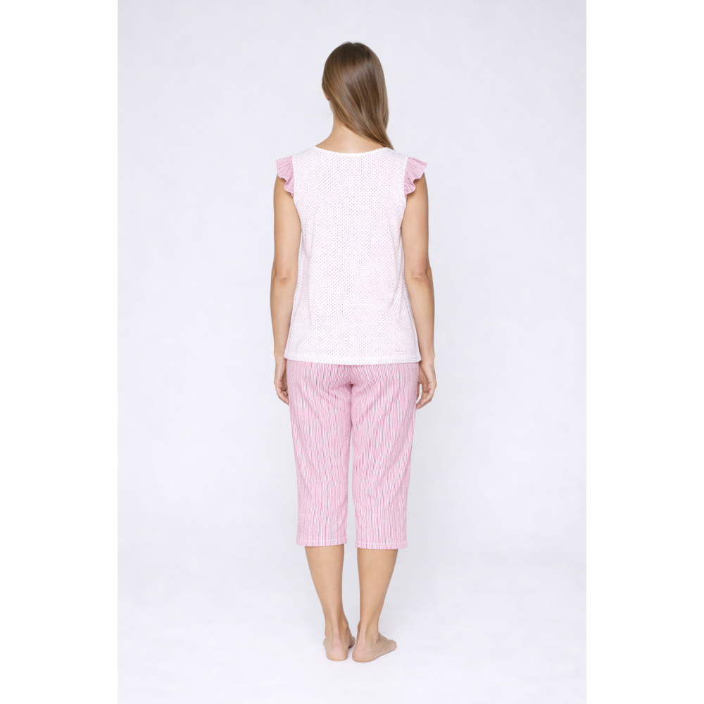 Πυζάμα Capri βαμβακερή Jeannette 7035 σε συνδυασμό ριγέ με πουά