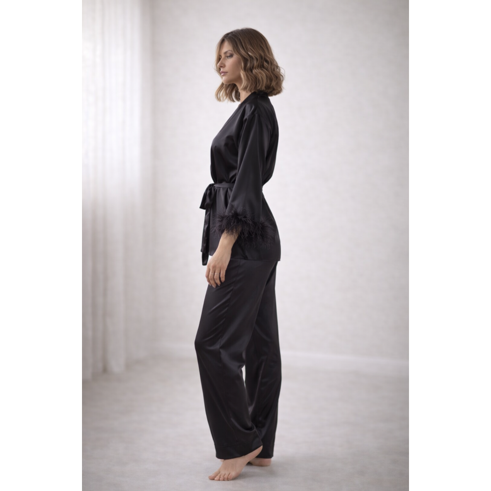 La Nuit P-35239 Σατέν Πυτζάμα έως Νο 3XL με πούπουλα, ΜΑΥΡΟ
