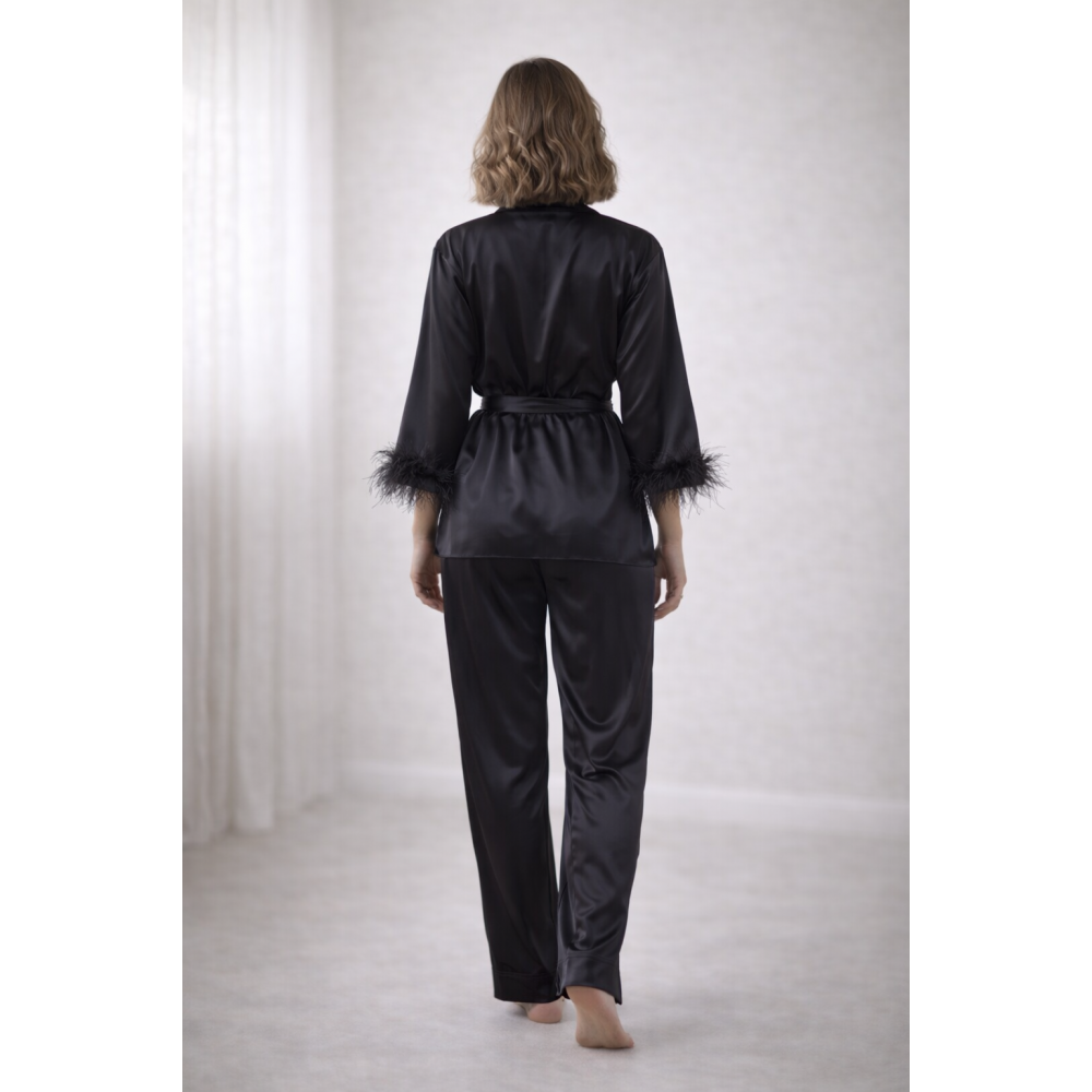 La Nuit P-35239 Σατέν Πυτζάμα έως Νο 3XL με πούπουλα, ΜΑΥΡΟ