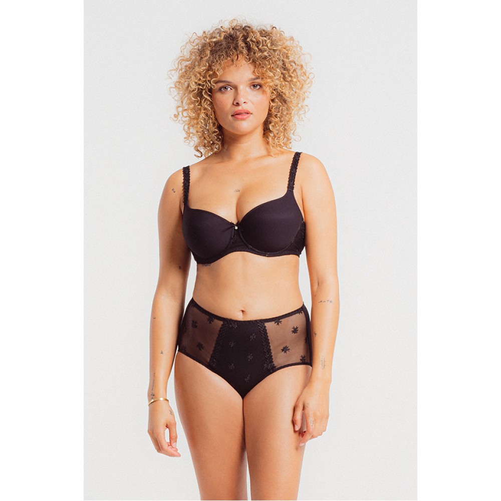 Louisa Bracq 440-50 Chantilly Culotte, Γυναικείο Κυλοτάκι  Ψηλόμεσο από γαλλική δαντέλα και λύκρα, ΜΑΥΡΟ