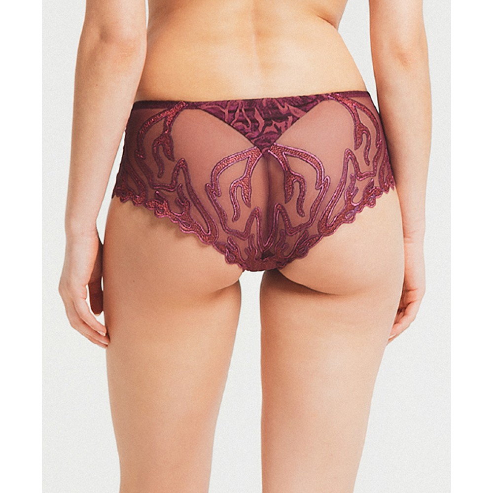 Louisa Bracq 497-40 VORTEX SHORTY, Γυναικείο Κυλοτάκι ελαφρώς ψηλόμεσο από γαλλική δαντέλα, ΜΠΟΡΝΤΟ