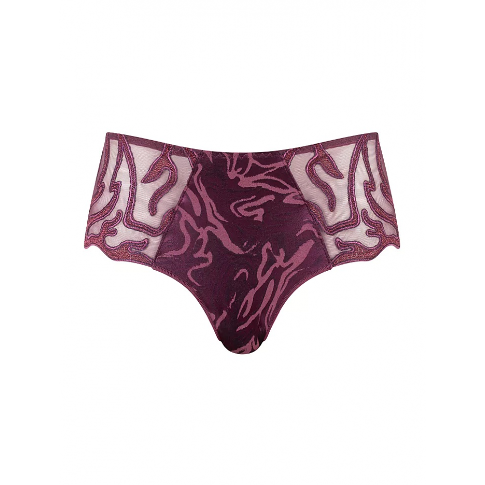 Louisa Bracq 497-40 VORTEX SHORTY, Γυναικείο Κυλοτάκι ελαφρώς ψηλόμεσο από γαλλική δαντέλα, ΜΠΟΡΝΤΟ