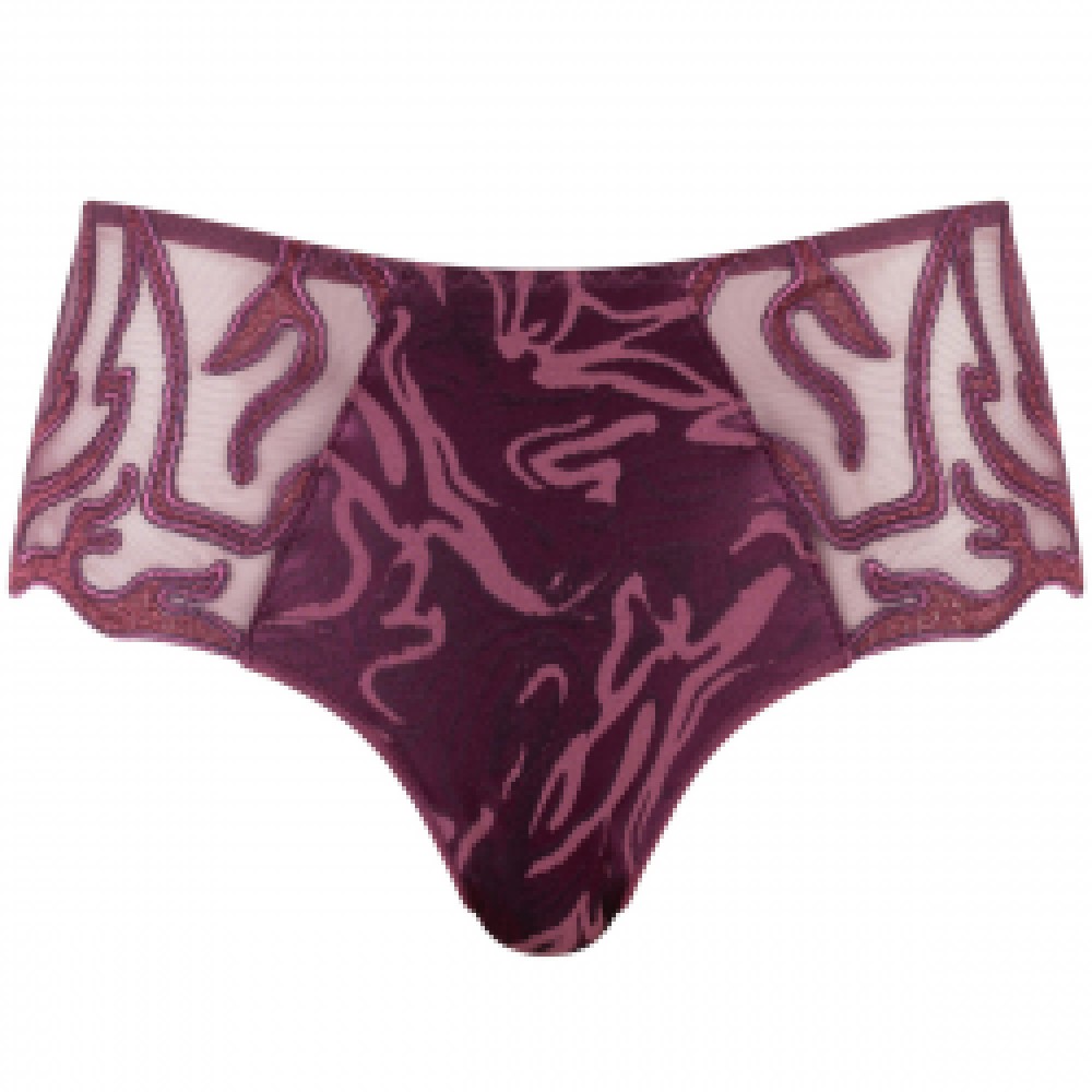 Louisa Bracq 497-40 VORTEX SHORTY, Γυναικείο Κυλοτάκι ελαφρώς ψηλόμεσο από γαλλική δαντέλα, ΜΠΟΡΝΤΟ