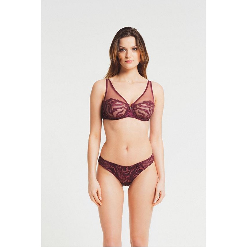 Louisa Bracq 497-11 VORTEX, Γυναικείο Σουτιέν για μεγάλο στήθος από γαλλική δαντέλα, ΜΠΟΡΝΤΟ