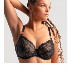 Louisa Bracq 529-01 Swan, Γυναικείο Σουτιέν Full Cup για μεγάλο στήθος από γαλλική δαντέλα, ΜΑΥΡΟ
