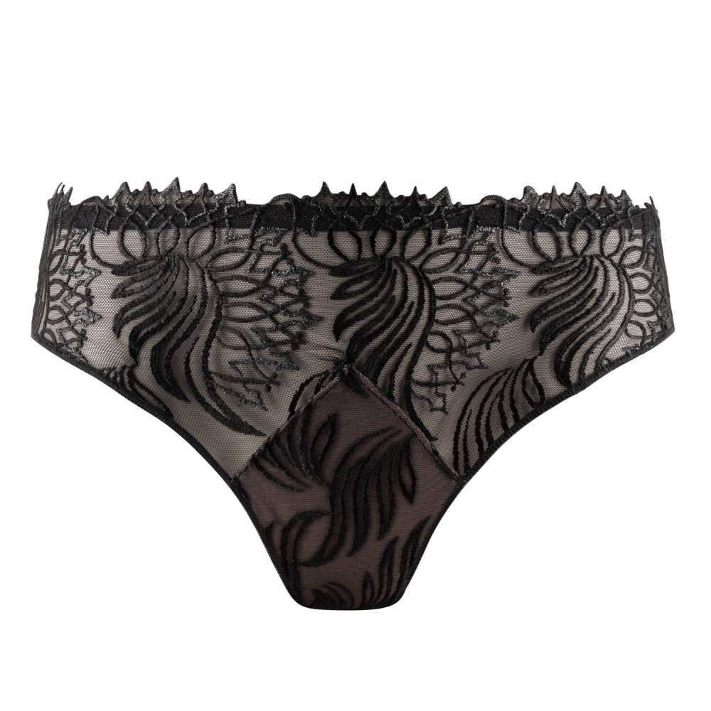 Louisa Bracq, 529-30 Swan Brief. Γυναικείο Κυλοτάκι Midi χωρίς ραφές από γαλλική δαντέλα και λύκρα, ΜΑΥΡΟ