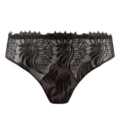 Louisa Bracq, 529-30 Swan Brief. Γυναικείο Κυλοτάκι Midi χωρίς ραφές από γαλλική δαντέλα και λύκρα, ΜΑΥΡΟ