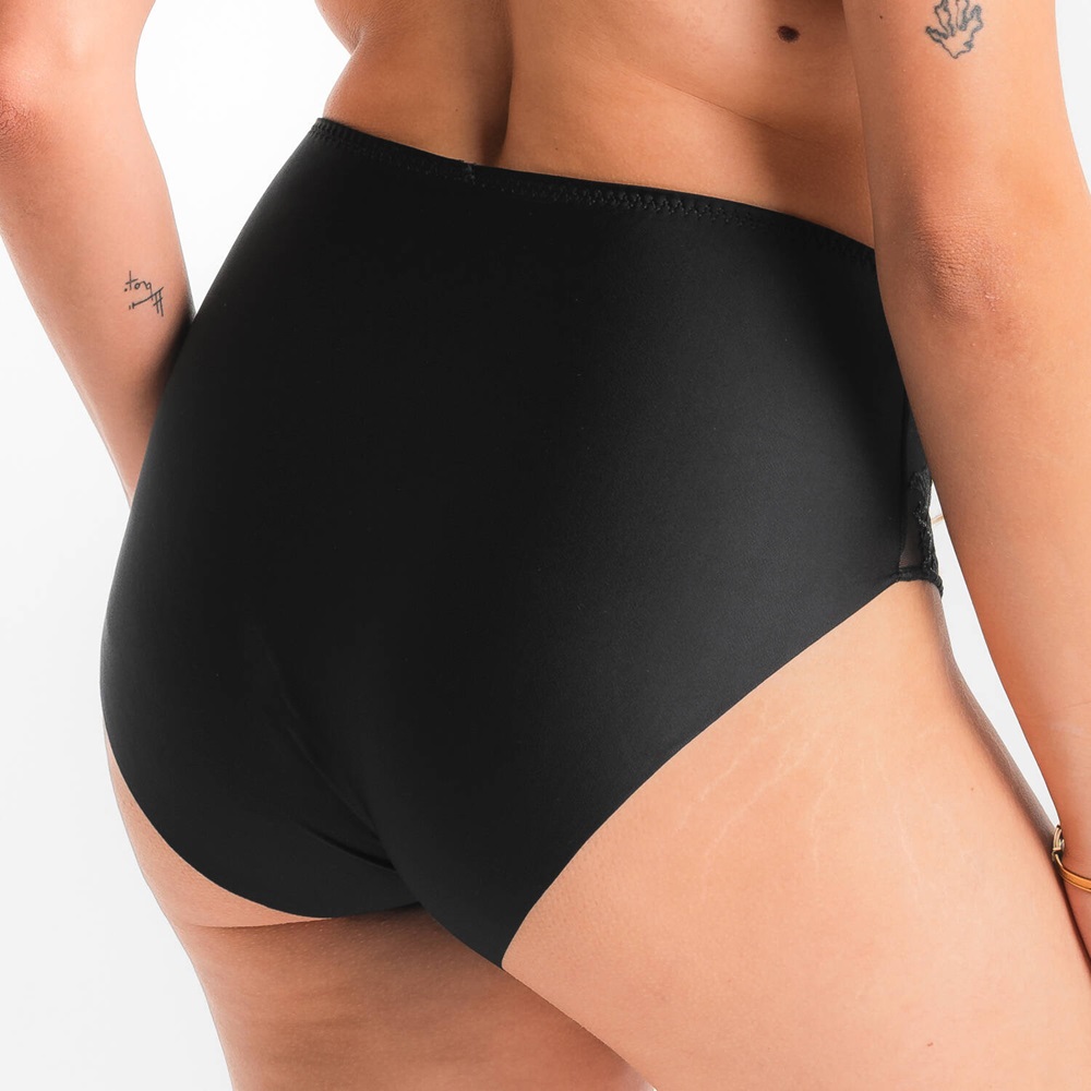 Louisa Bracq, 529-50 Swan Panty, Γυναικείο Ψηλόμεσο Κυλοτάκι από γαλλική δαντέλα και λύκρα, ΜΑΥΡΟ