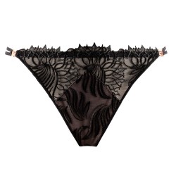 Louisa Bracq, 529-60 Swan Thong, Γυναικείο Κυλοτάκι Στρίνγκ από γαλλική δαντέλα και λύκρα, ΜΑΥΡΟ