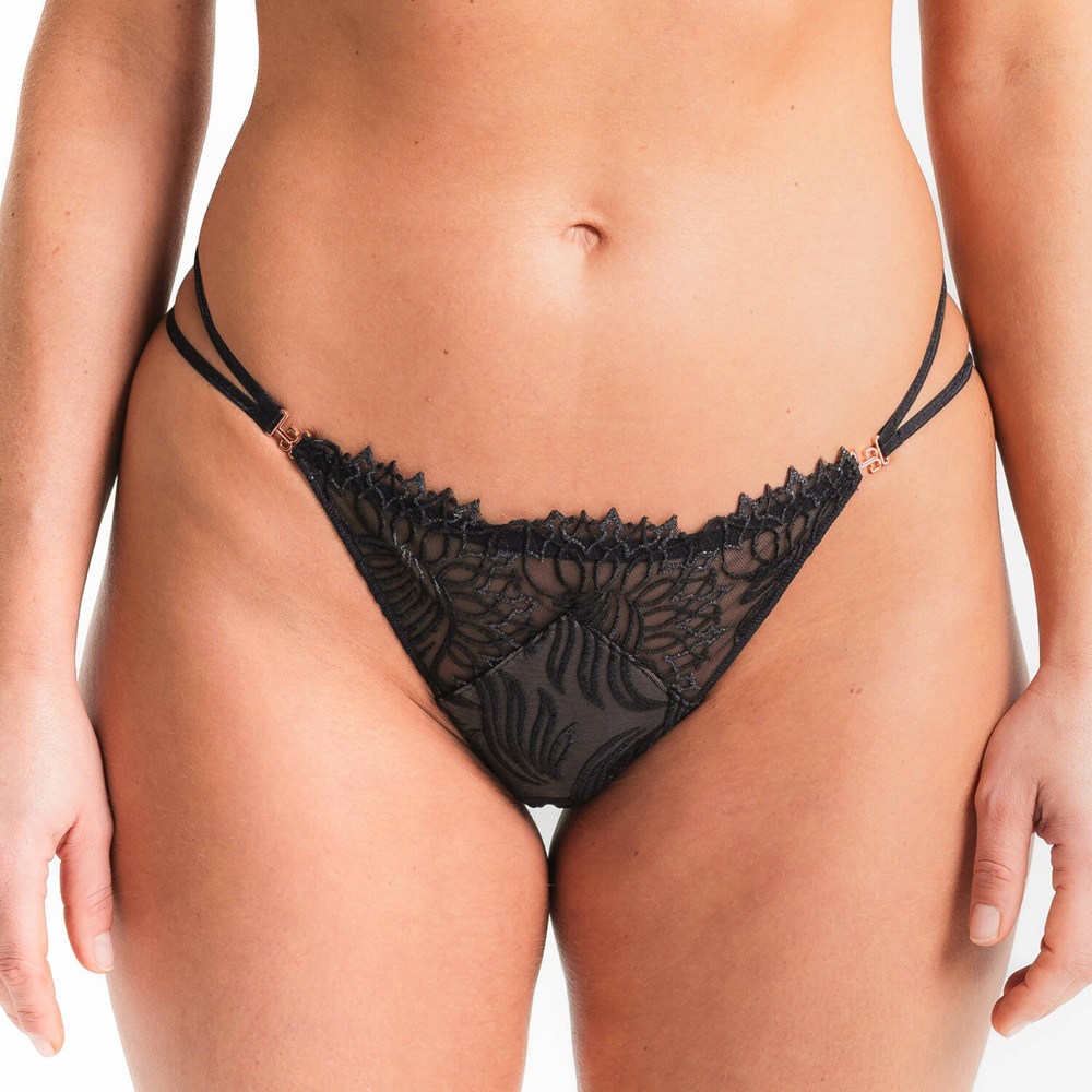 Louisa Bracq, 529-60 Swan Thong, Γυναικείο Κυλοτάκι Στρίνγκ από γαλλική δαντέλα και λύκρα, ΜΑΥΡΟ