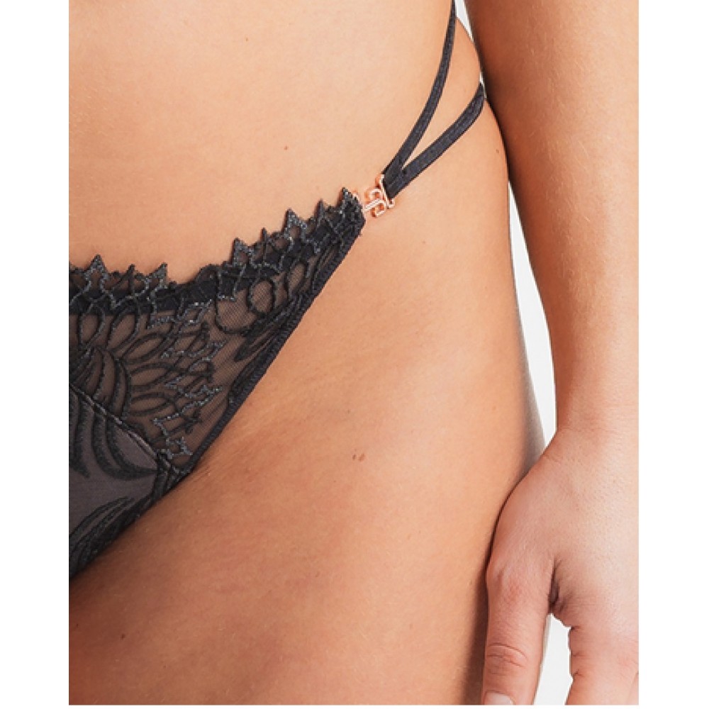 Louisa Bracq, 529-60 Swan Thong, Γυναικείο Κυλοτάκι Στρίνγκ από γαλλική δαντέλα και λύκρα, ΜΑΥΡΟ