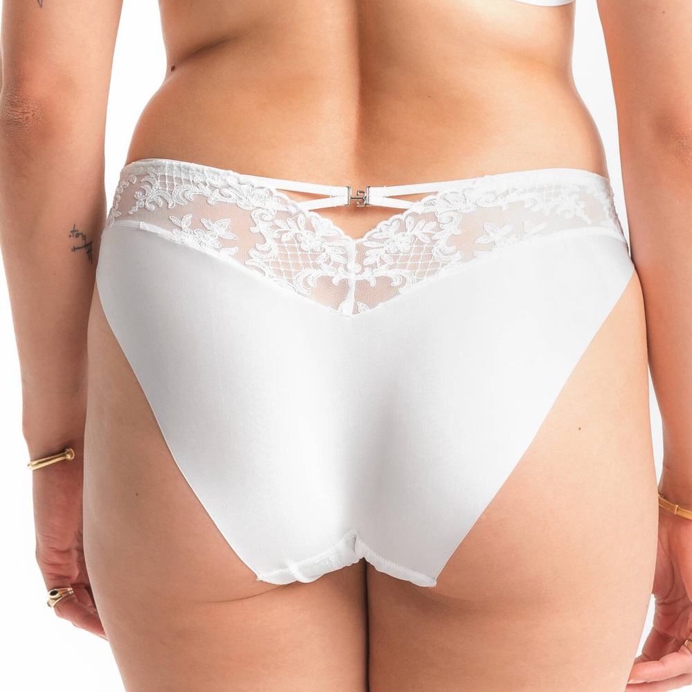 Louisa Bracq, 533-30 Victoria Brief, Γυναικείο Κυλοτάκι Midi Laser Cut από γαλλική δαντέλα και λύκρα, ΑΣΠΡΟ