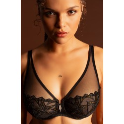 Louisa Bracq 529-11 Swan SG Foulard , Γυναικείο Σουτιέν Full Cup για μεγάλο στήθος από γαλλική δαντέλα, ΜΑΥΡΟ