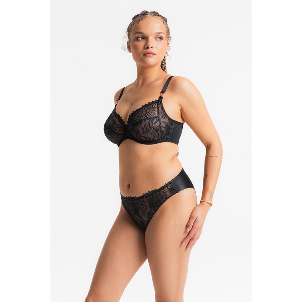Louisa Bracq 529-01 Swan, Γυναικείο Σουτιέν Full Cup για μεγάλο στήθος από γαλλική δαντέλα, ΜΑΥΡΟ