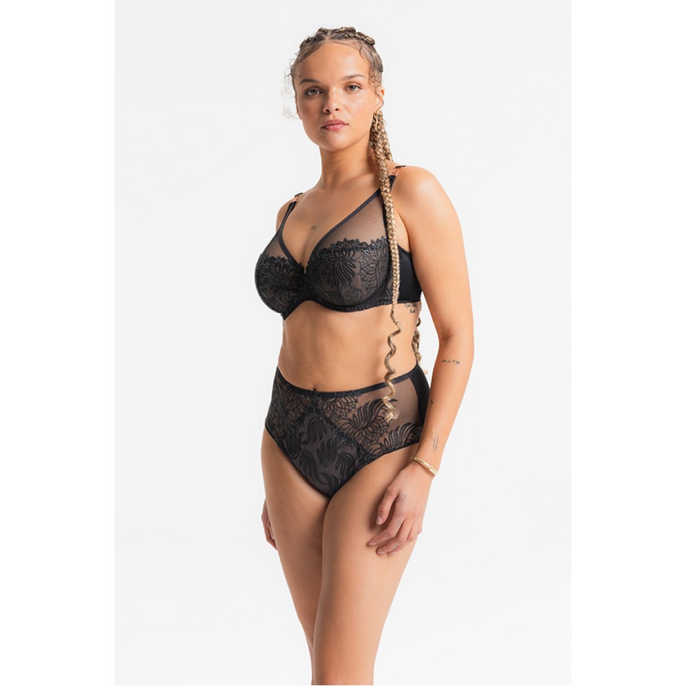 Louisa Bracq 529-11 Swan SG Foulard , Γυναικείο Σουτιέν Full Cup για μεγάλο στήθος από γαλλική δαντέλα, ΜΑΥΡΟ