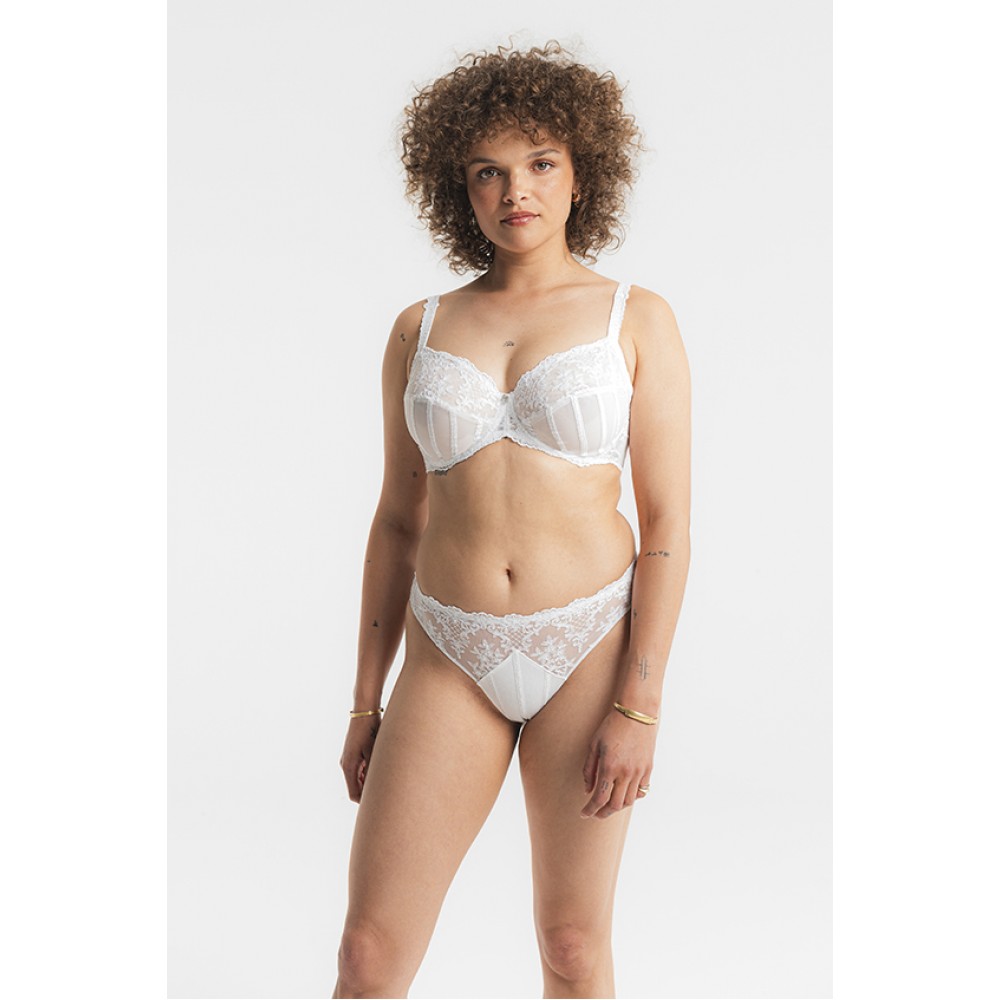 Louisa Bracq, 533-30 Victoria Brief, Γυναικείο Κυλοτάκι Midi Laser Cut από γαλλική δαντέλα και λύκρα, ΑΣΠΡΟ