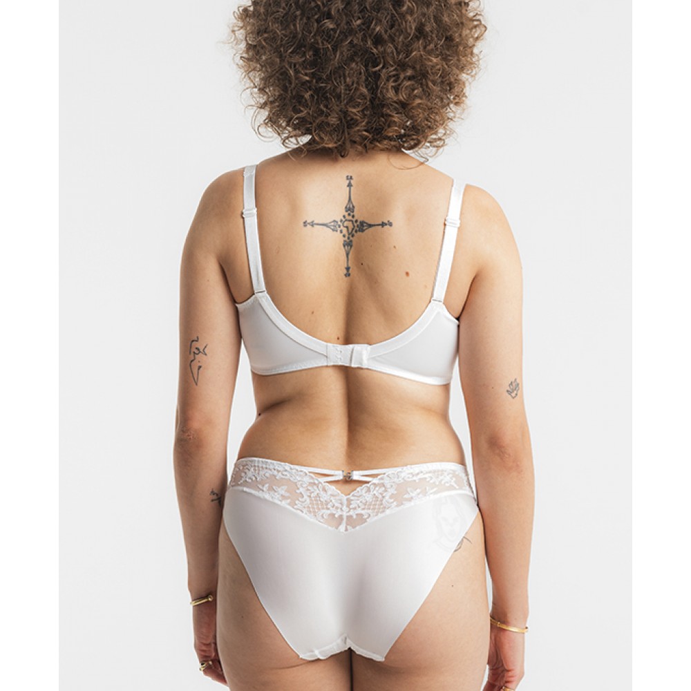 Louisa Bracq, 533-30 Victoria Brief, Γυναικείο Κυλοτάκι Midi Laser Cut από γαλλική δαντέλα και λύκρα, ΑΣΠΡΟ