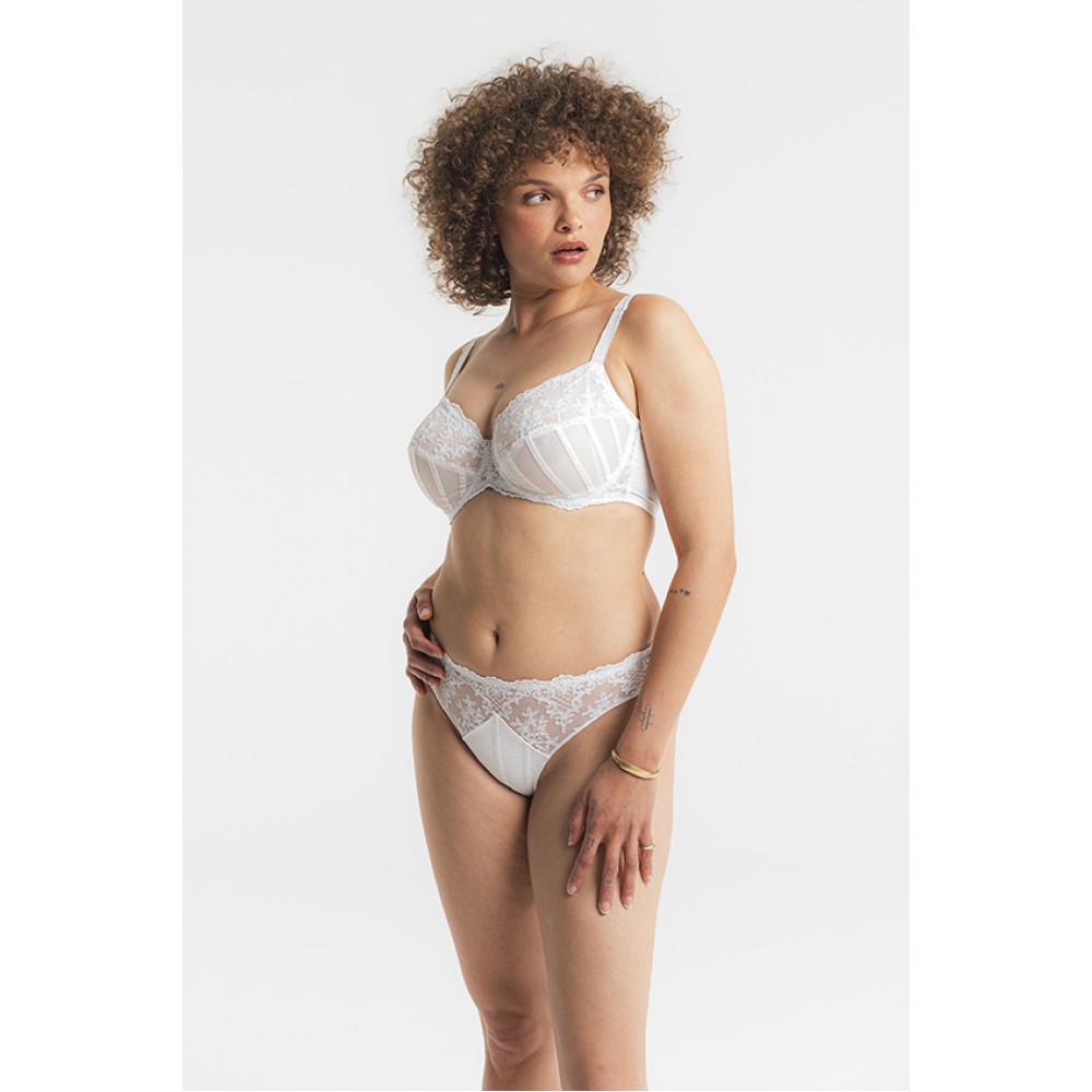 Louisa Bracq, 533-30 Victoria Brief, Γυναικείο Κυλοτάκι Midi Laser Cut από γαλλική δαντέλα και λύκρα, ΑΣΠΡΟ