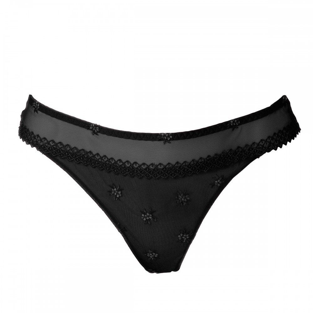 Louisa Bracq 440-60 Chantilly Thong, Γυναικείο Κυλοτάκι Thong από γαλλική δαντέλα, ΜΑΥΡΟ