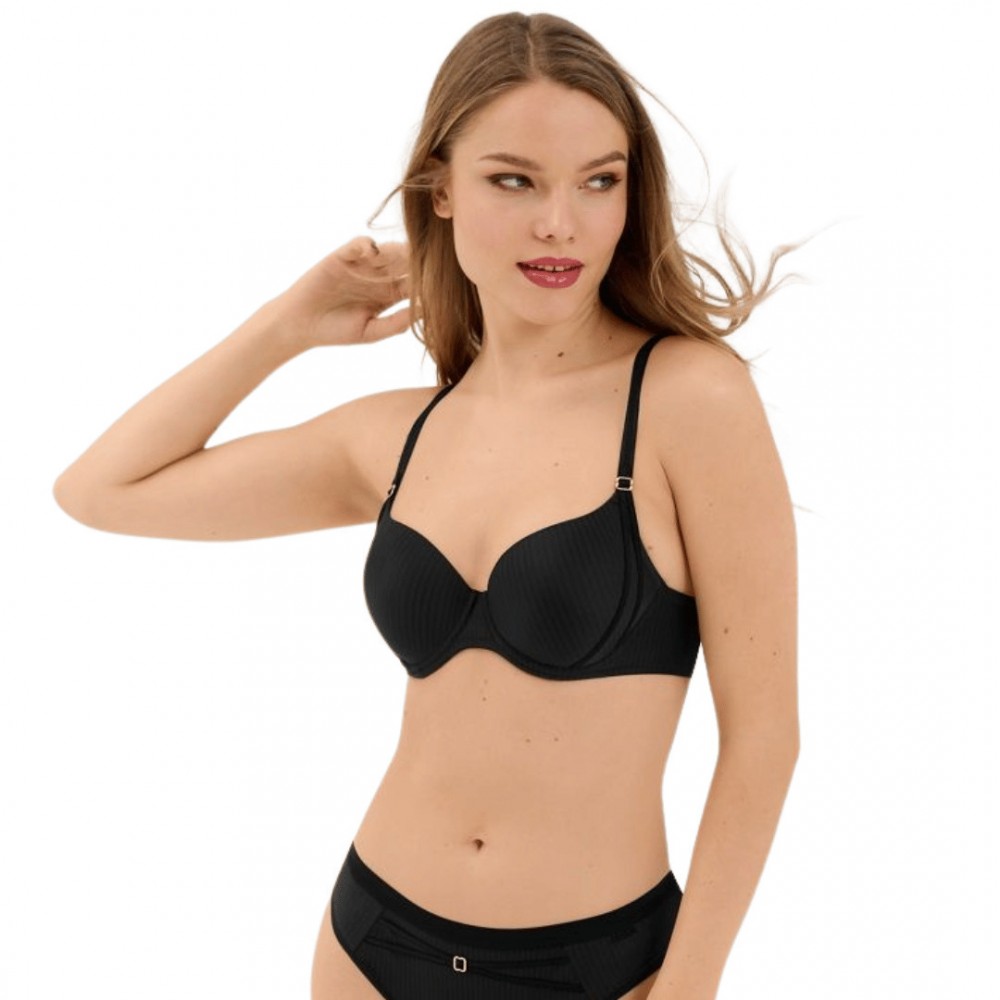 Lisca LAURA 20325,  Σουτιέν με επένδυση για μεγάλο στήθος με μπανέλα ΜΑΥΡΟ
