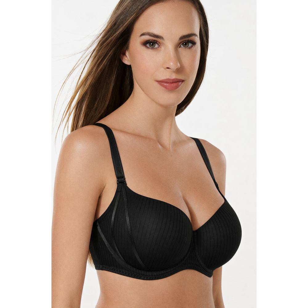 Lisca LAURA 20325,  Σουτιέν με επένδυση για μεγάλο στήθος με μπανέλα ΜΑΥΡΟ