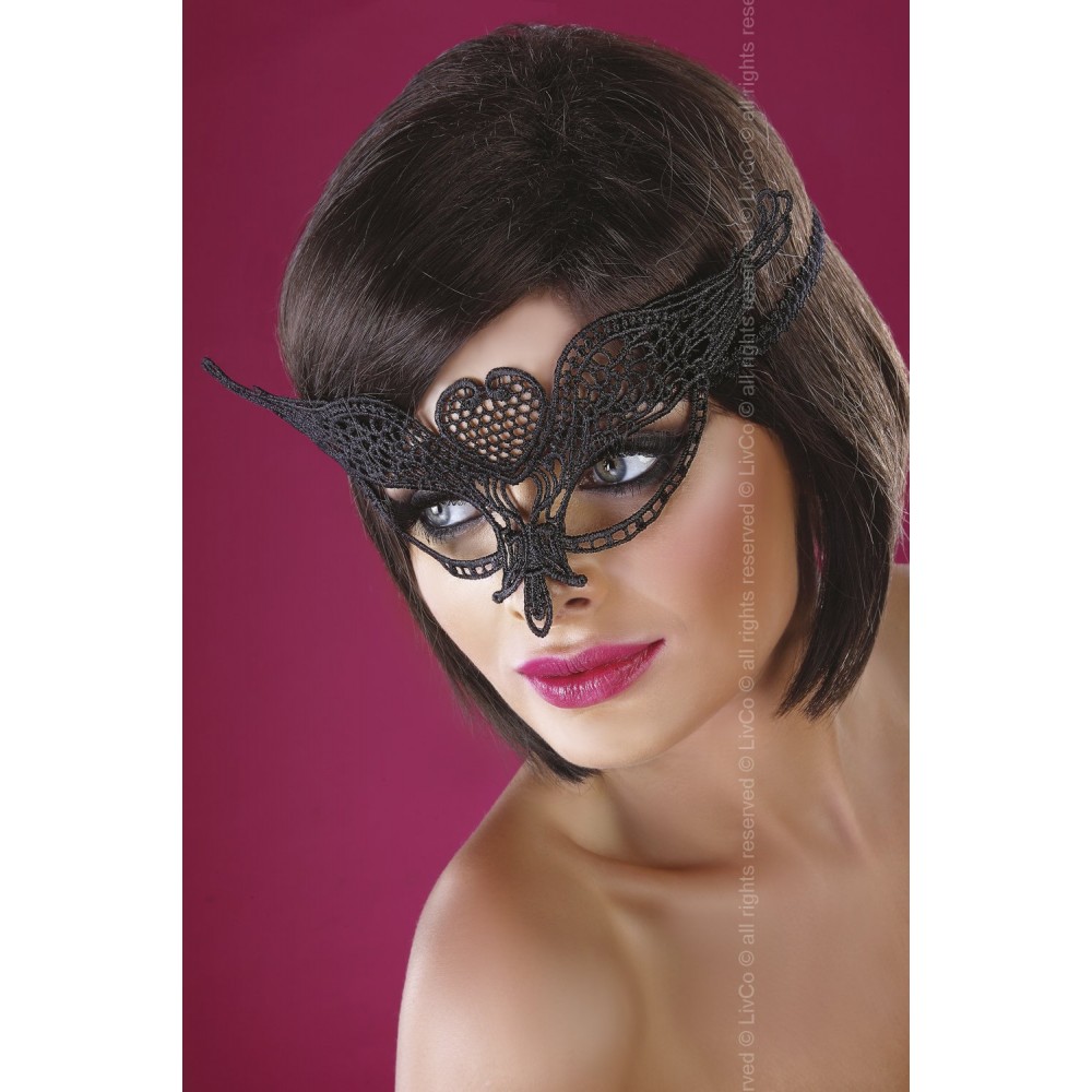 Μάσκα για ιδιαίτερες εμφανίσεις, της Livco Corsetti Mask Black Model 10,  από μαύρη δαντέλα κολαρισμένη με δέσιμο